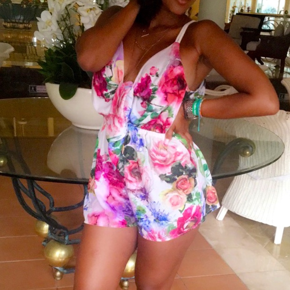Floral Front Tie Romper with Exposed Back Size Small